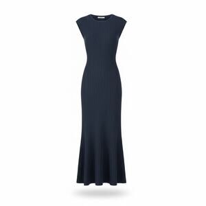 MM. LaFluer Women’s Ribbed  Blue Minimalist Maxi Dress Large Chic Contemporary